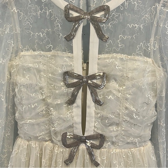 Saloni Tulle bugle bows dress in tusk US4/UK8 NWT - Picture 4 of 6